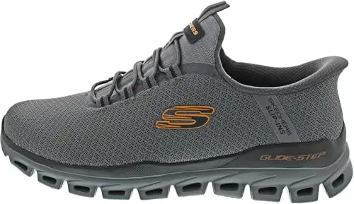 Skechers Glide-Step Noxus - Sneaker da Uomo Senza Mani, Carbone/Arancione, 8.5 Wide