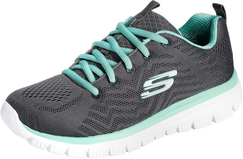 SKECHERS Sneaker Donna Graceful Get Connected - Mesh Carbone / Dettagli Verdi