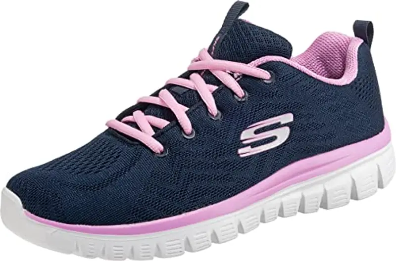 Skechers Graceful Get Connected, Sneaker Donna, Navy Mesh Pink Trim, 35 EU