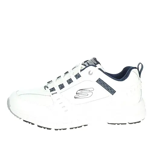Skechers Oak Canyon Redwick Uomo Formatori, White Leather/Synthetic/Textile/Navy Trim, 42.5 EU