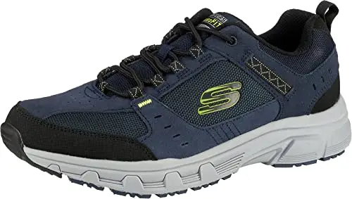 Skechers Oak Canyon, Sneaker Uomo, Navy Leather Pu Mesh Lime Trim, 42.5 EU