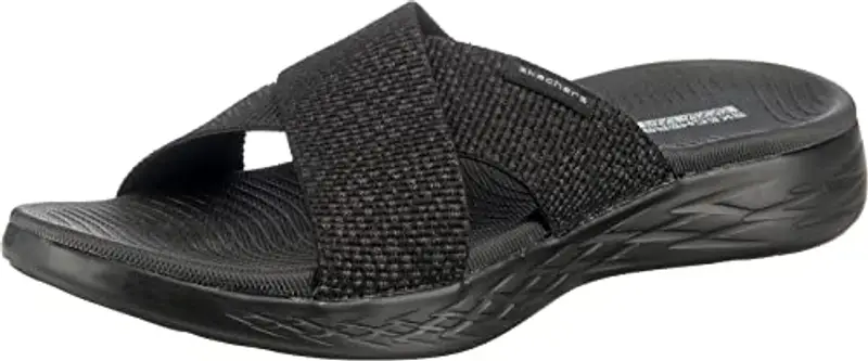 Skechers On-the-go 600, Sandali a Punta Aperta Donna, Nero Black Textile Bbk, 37 EU