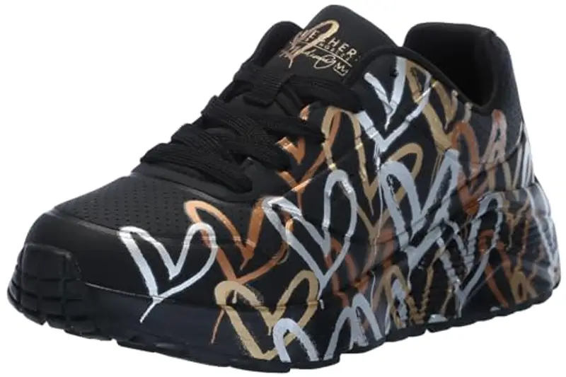 Skechers Ragazza Uno Lite metallic Love, Nero/Oro, 11 Little Kid