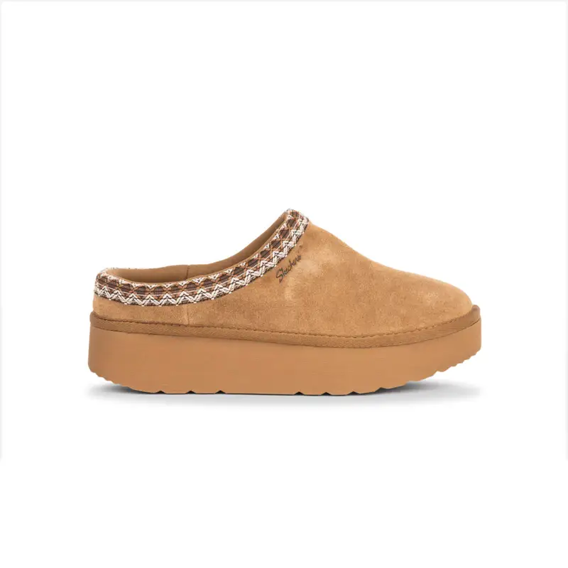 Sabot beige da donna in pelle scamosciata con suola platform Skechers Tazz