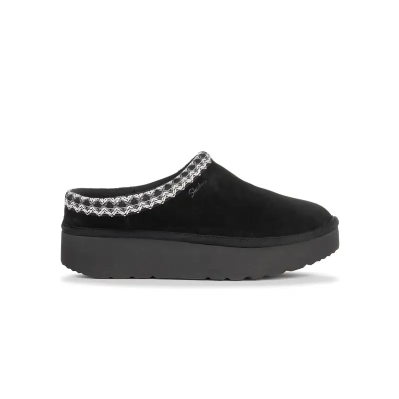 Sabot neri da donna in pelle scamosciata con suola platform Skechers Tazz