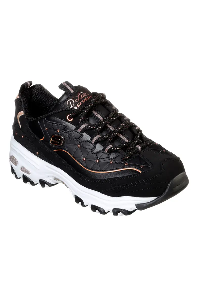 Scarpe nere chunky con borchie e Memory Foam Skechers D Lites Glamour Feels [BLACK] miniatura 2