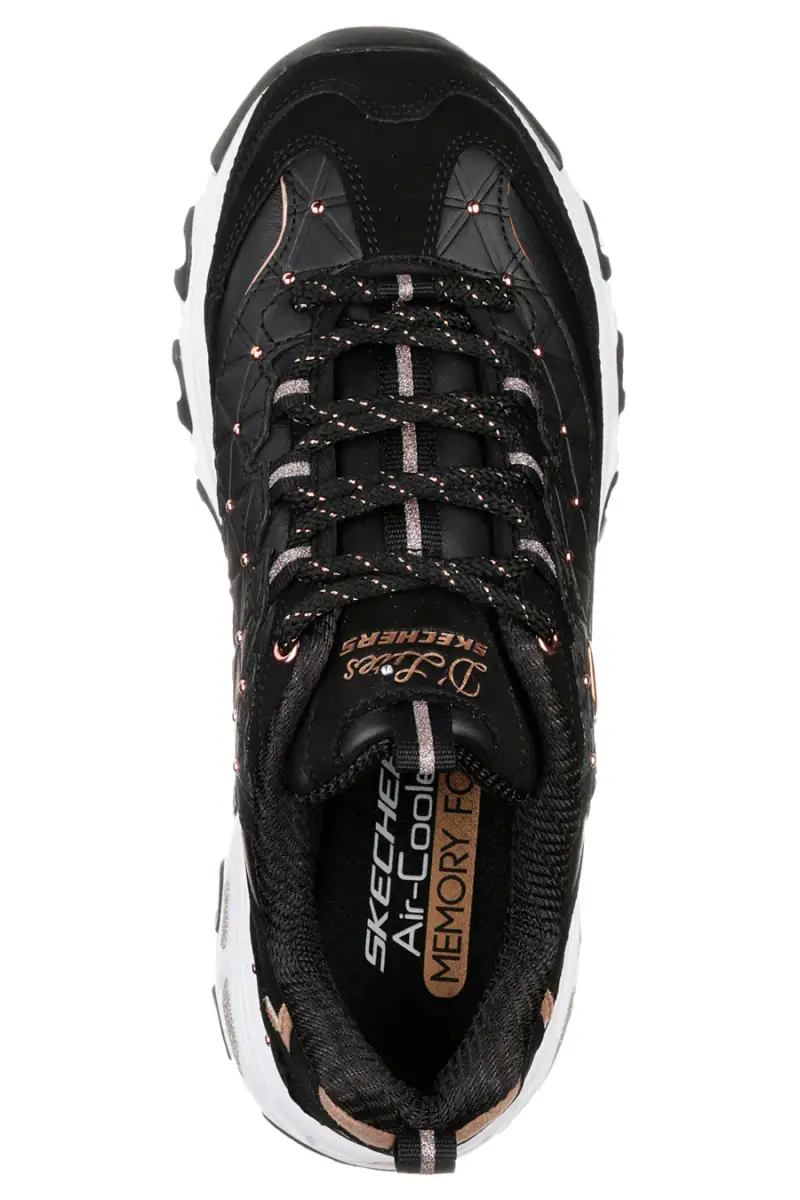 Scarpe nere chunky con borchie e Memory Foam Skechers D Lites Glamour Feels [BLACK] miniatura 3