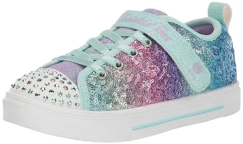 Skechers Sneaker unisex per bambini, con lustrini scintillanti, Azzurro/Multicolore, 5 Toddler