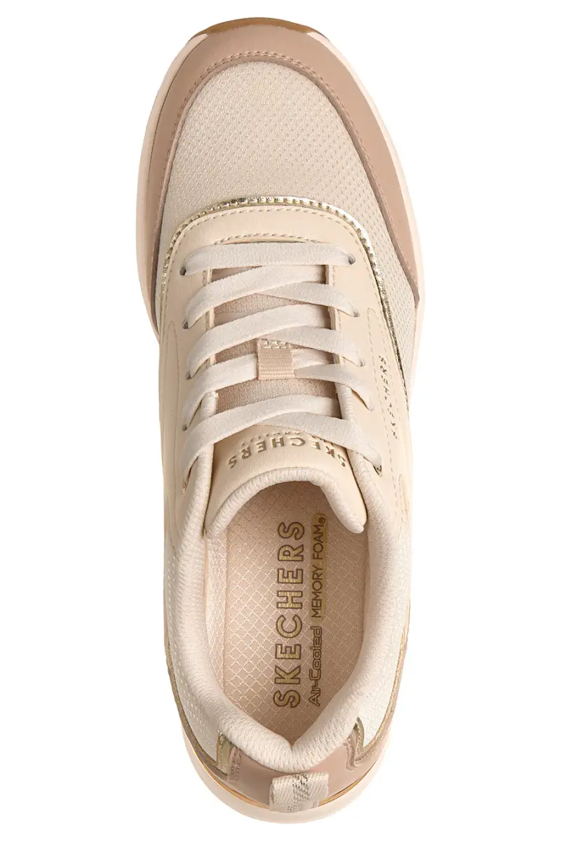 Sneakers beige con inserti gold e Memory Foam Skechers Billion 2 Monroe [BEIGE] miniatura 3