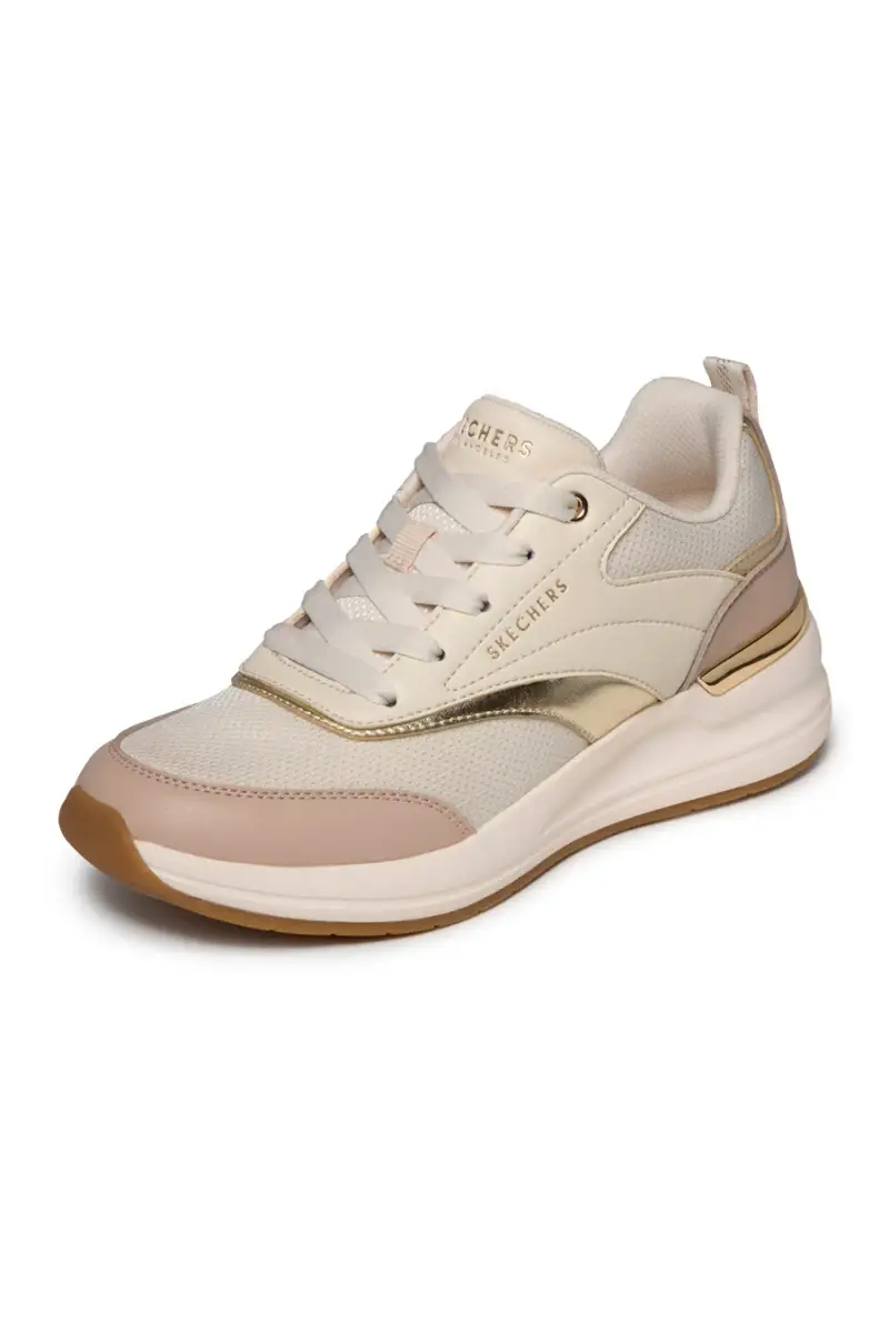 Sneakers beige con inserti gold e Memory Foam Skechers Billion 2 Monroe [BEIGE] miniatura 4