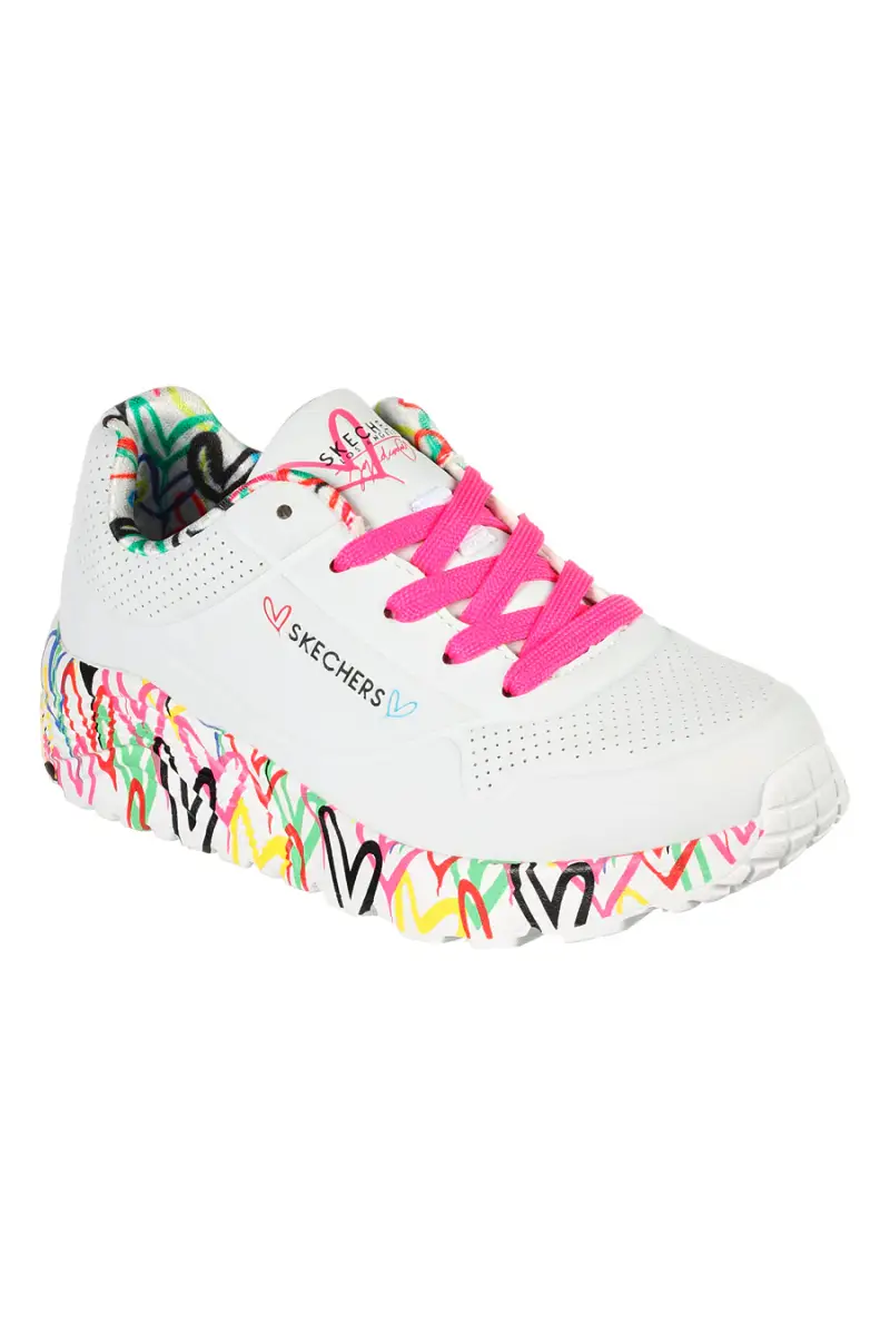 Sneakers bianche con cuori colorati Skechers Uno Lite [ND] miniatura 2