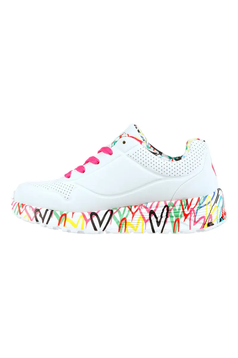 Sneakers bianche con cuori colorati Skechers Uno Lite [ND] miniatura 3