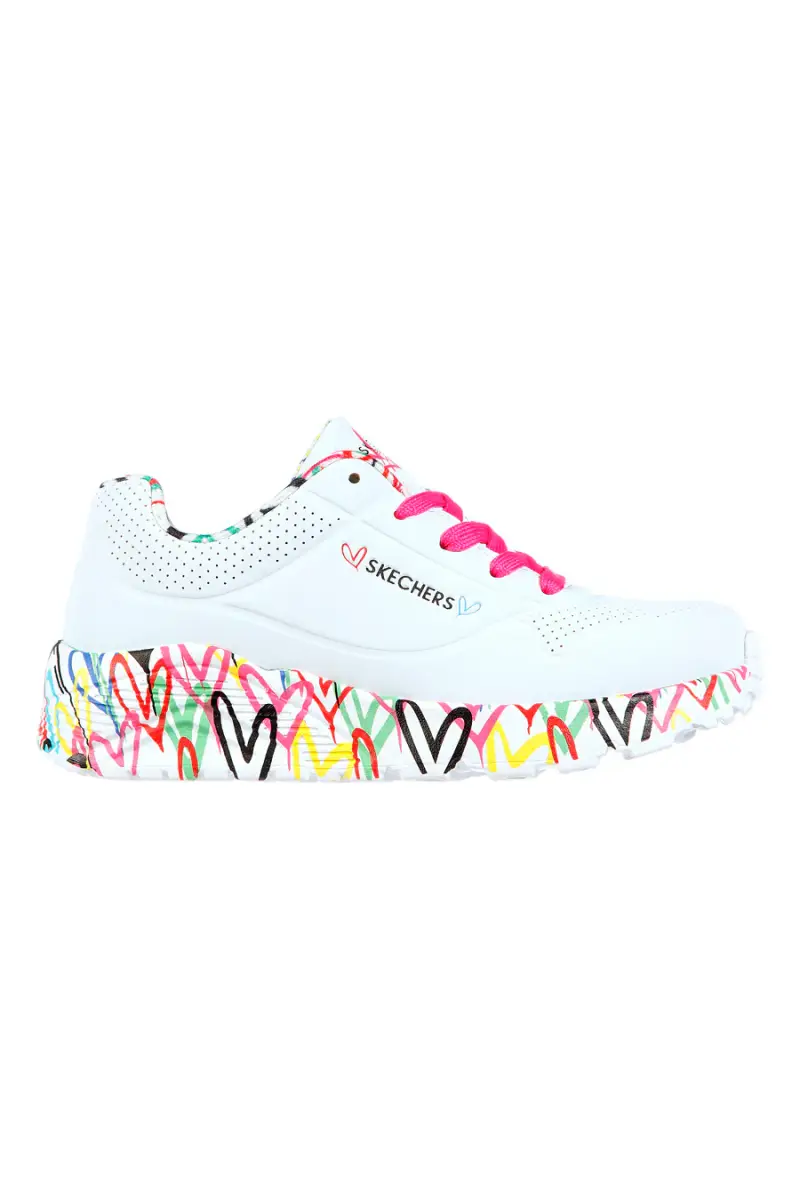 Sneakers bianche con cuori colorati Skechers Uno Lite [ND]