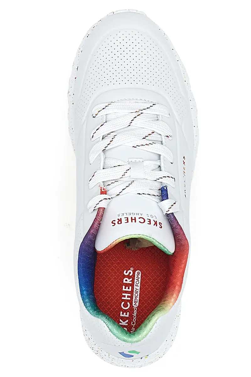 Sneakers bianche con dettagli arcobaleno e suola maculata Skechers Uno Lite Rainbow Speckle [BIANCO miniatura 3