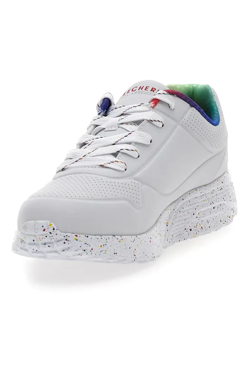Sneakers bianche con dettagli arcobaleno e suola maculata Skechers Uno Lite Rainbow Speckle [BIANCO miniatura 4