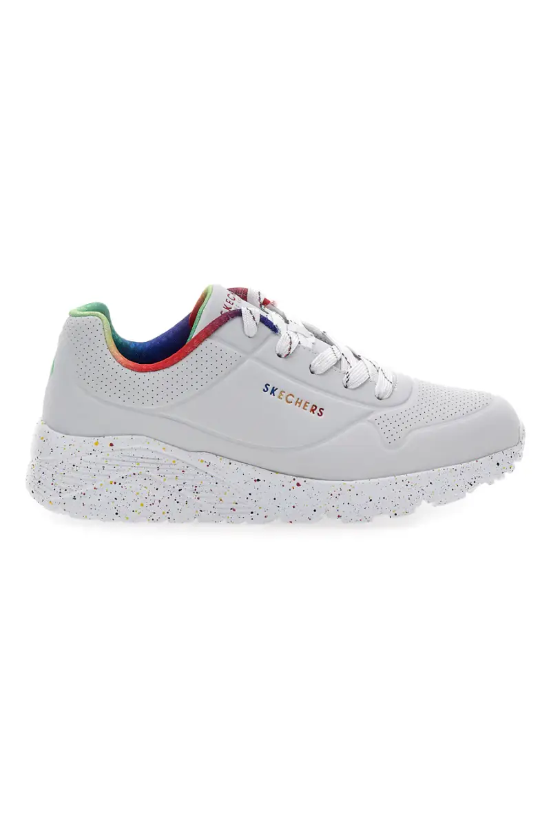 Sneakers bianche con dettagli arcobaleno e suola maculata Skechers Uno Lite Rainbow Speckle [BIANCO