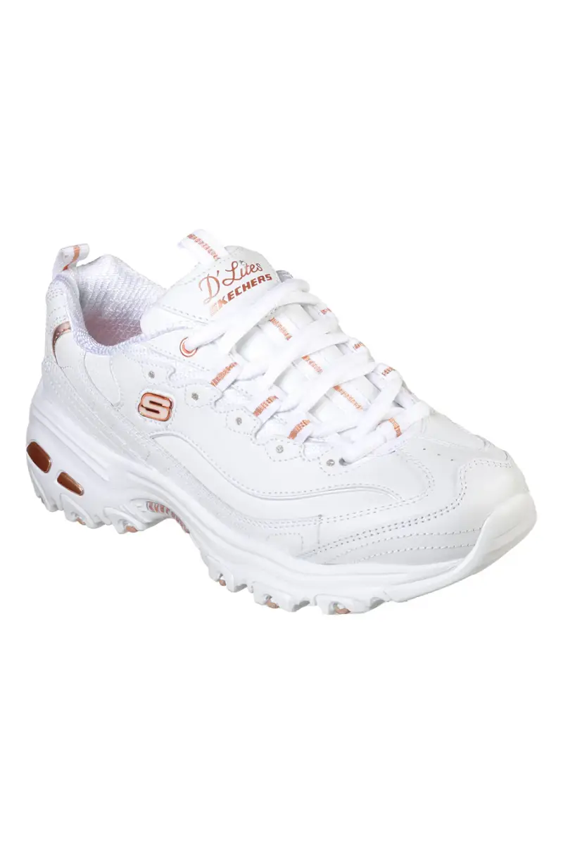 Sneakers bianche con dettagli oro e Memory Foam Skechers D Lites Fresh Start [BIANCO] miniatura 2