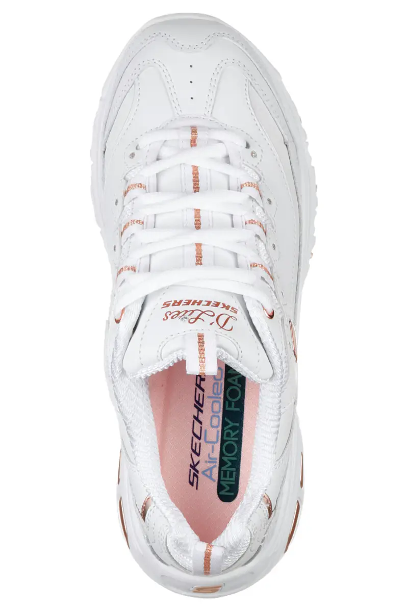 Sneakers bianche con dettagli oro e Memory Foam Skechers D Lites Fresh Start [BIANCO] miniatura 3