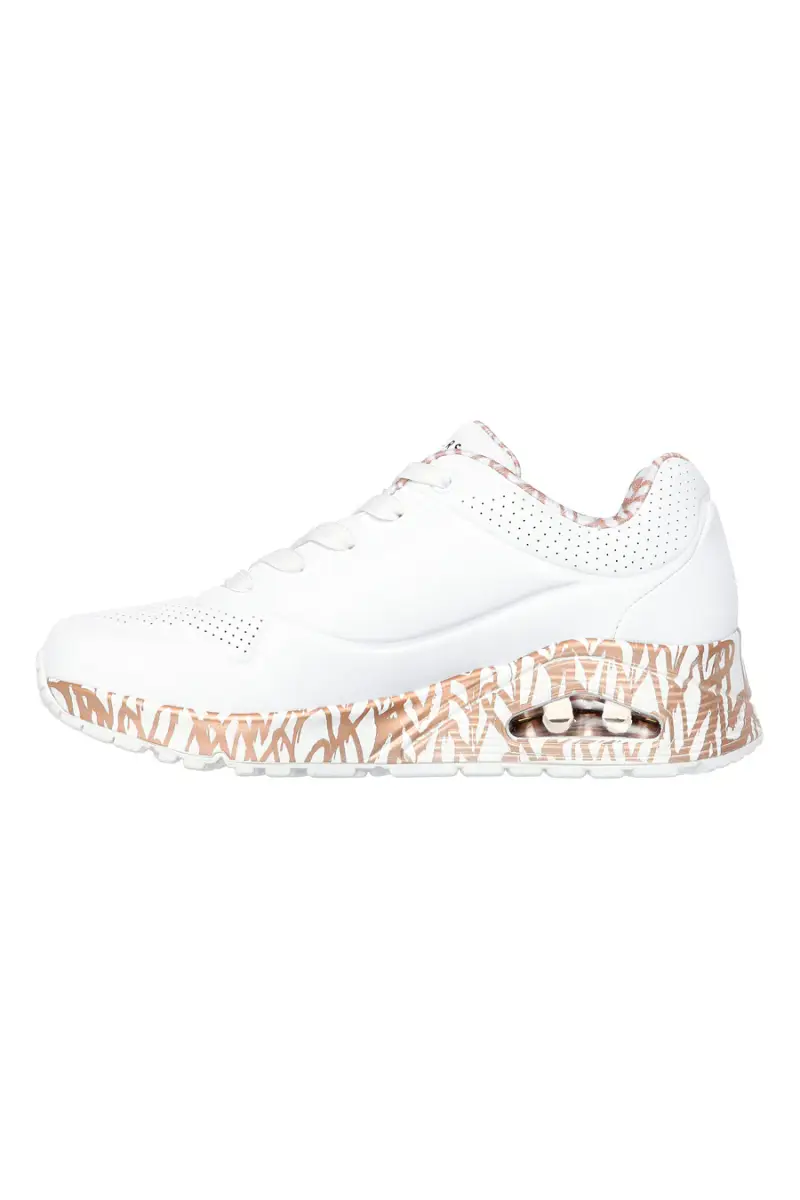 Sneakers bianche con stampa cuori oro rosa e cuscinetto ad aria Skechers UNO Loving Love [BIANCO] miniatura 3