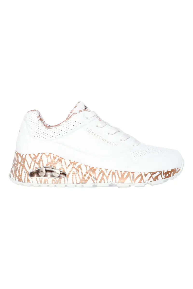 Sneakers bianche con stampa cuori oro rosa e cuscinetto ad aria Skechers UNO Loving Love [BIANCO]