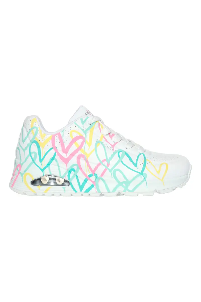 Sneakers bianche con stampa cuori termoreattiva Skechers Uno Changed Love [BIANCO]