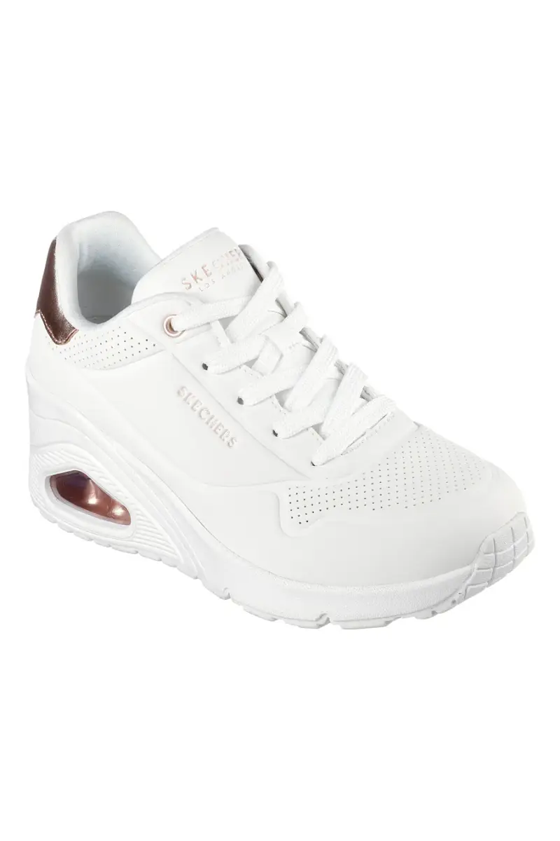 Sneakers bianche con zeppa e dettagli metallici Skechers UNO Wedge Hi Steps [BIANCO] miniatura 2