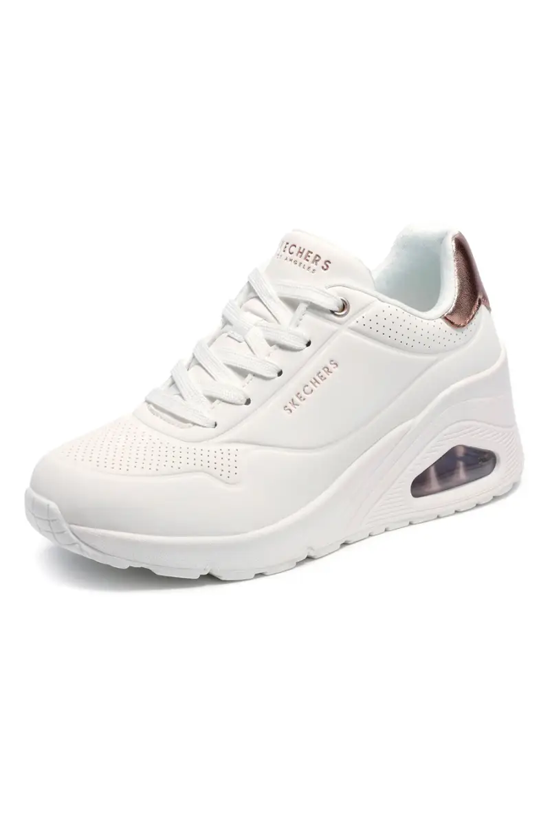 Sneakers bianche con zeppa e dettagli metallici Skechers UNO Wedge Hi Steps [BIANCO] miniatura 3