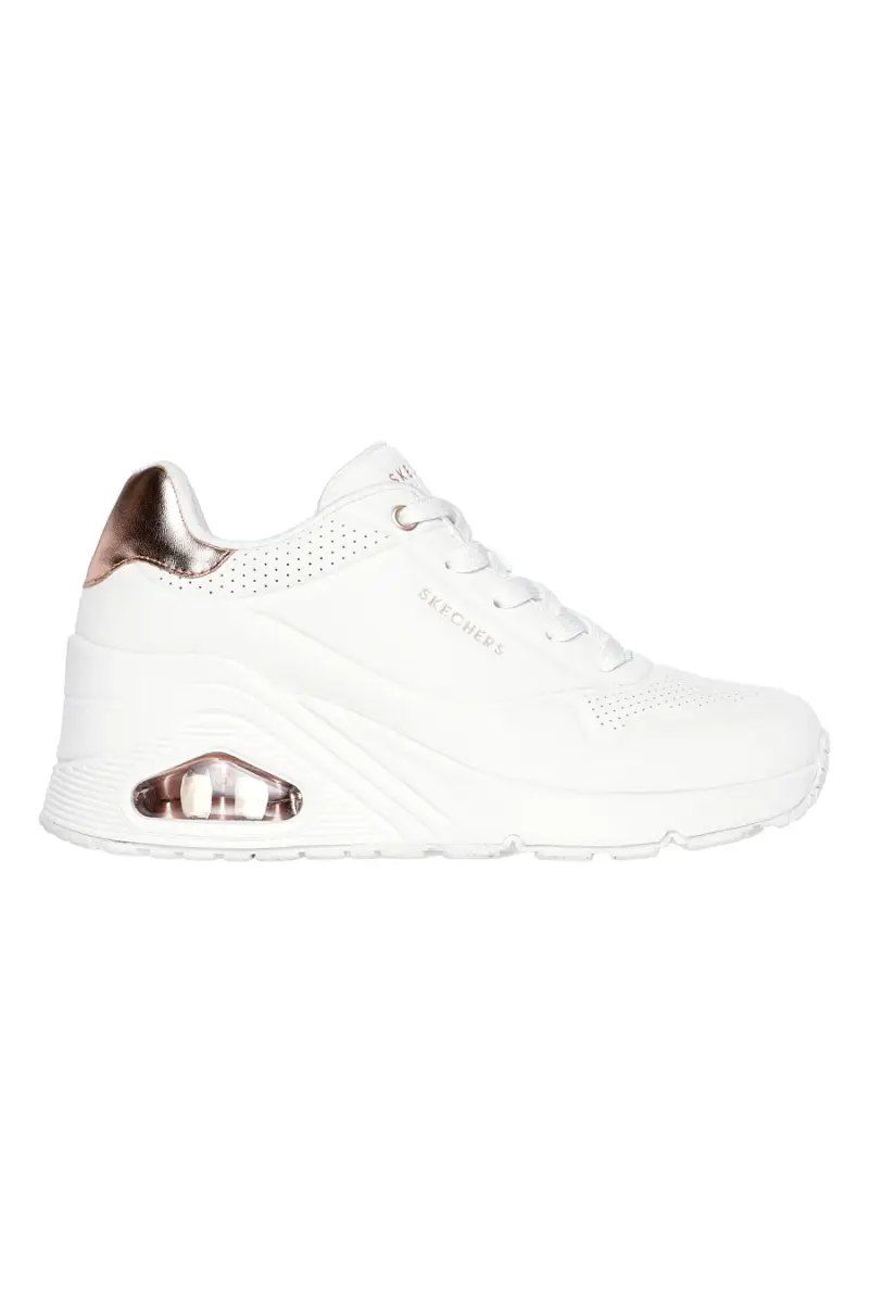 Sneakers bianche con zeppa e dettagli metallici Skechers UNO Wedge Hi Steps [BIANCO]