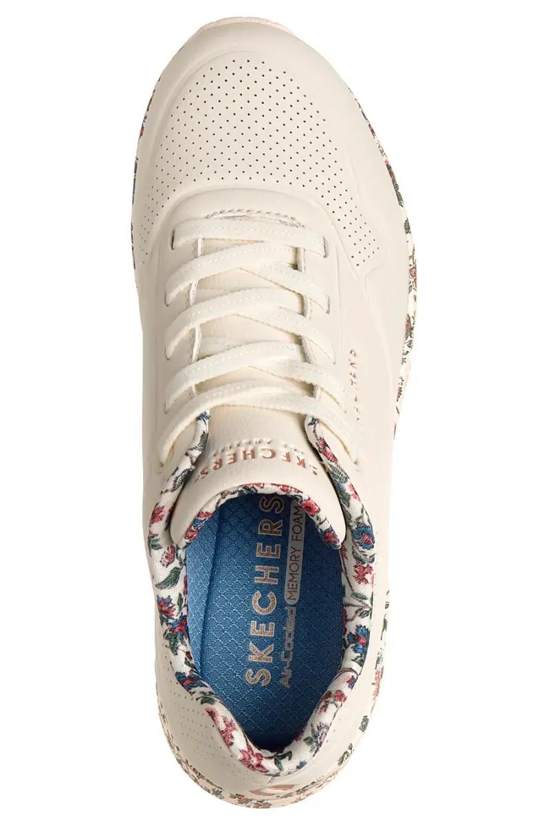 Sneakers bianche fantasia floreale con suola ad aria e lacci fissi Skechers Uno Safari Time [BIANCO] miniatura 3