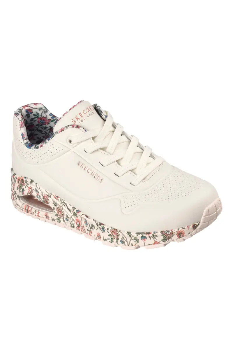 Sneakers bianche fantasia floreale con suola ad aria e lacci fissi Skechers Uno Safari Time [BIANCO] miniatura 4