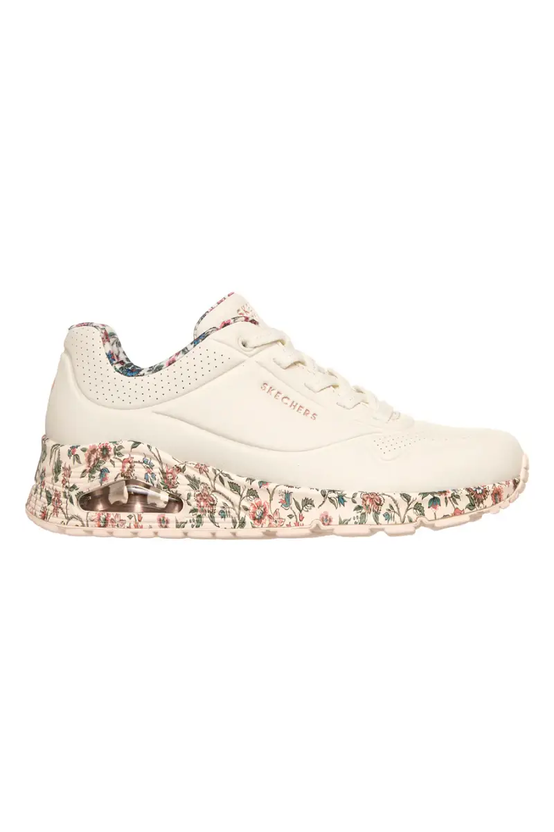Sneakers bianche fantasia floreale con suola ad aria e lacci fissi Skechers Uno Safari Time [BIANCO]