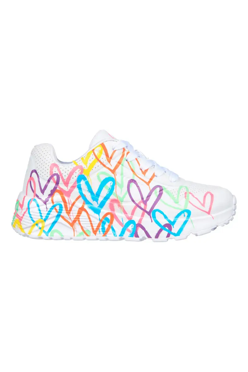 Sneakers bianche multicolor con cuori UNO Lite Spread the Love Skechers [BIANCO