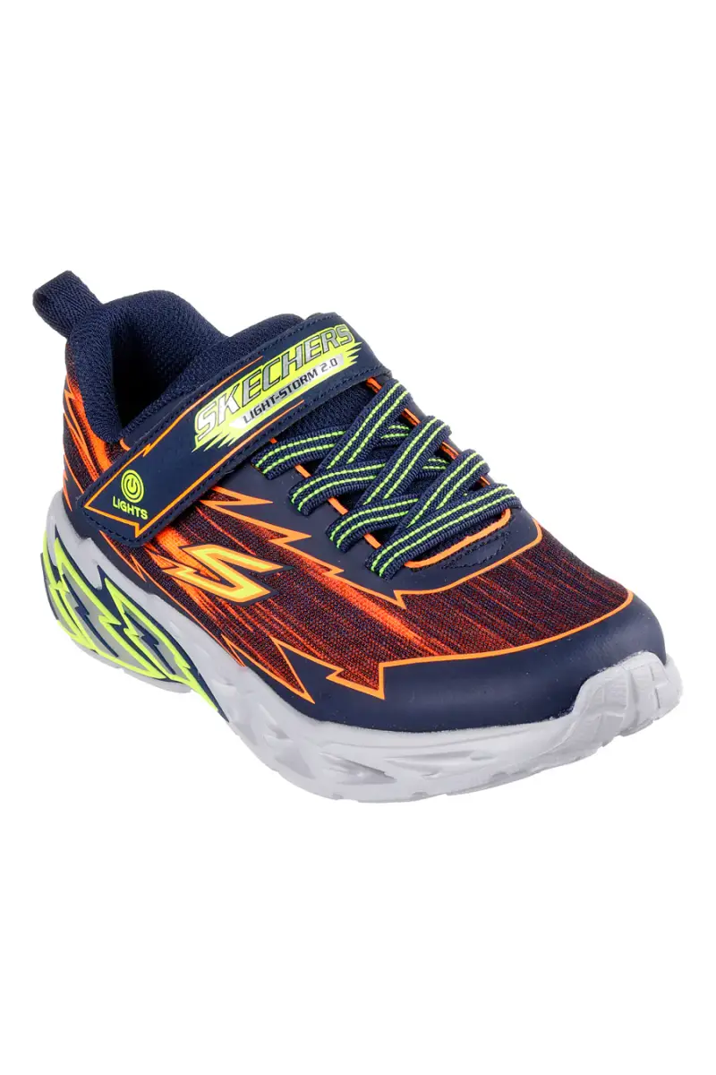 Sneakers blu con luci e dettagli arancioni Skechers Light Storm 2 0 Bolt-Brights [ND] miniatura 2