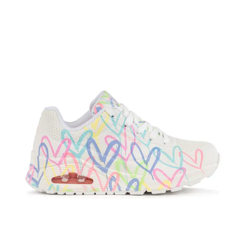 Sneakers donna bianche da running con cuori modello Uno -Spread the Love - Skechers x JGoldcrown