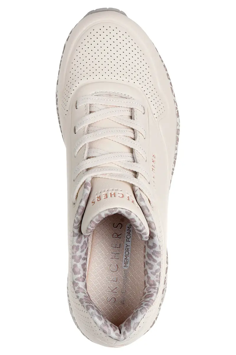 Sneakers leopardate con suola ad aria e lacci fissi Skechers UNO Safari Time [BEIGE] miniatura 5