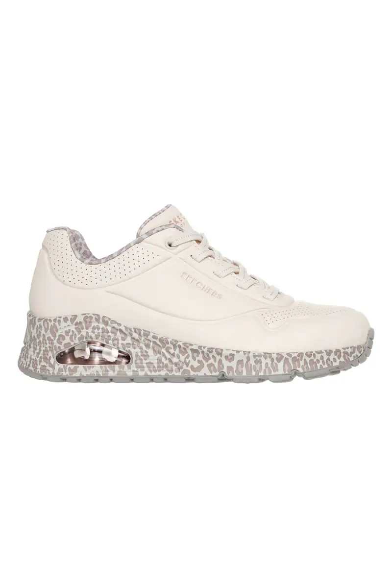 Sneakers leopardate con suola ad aria e lacci fissi Skechers UNO Safari Time [BEIGE]