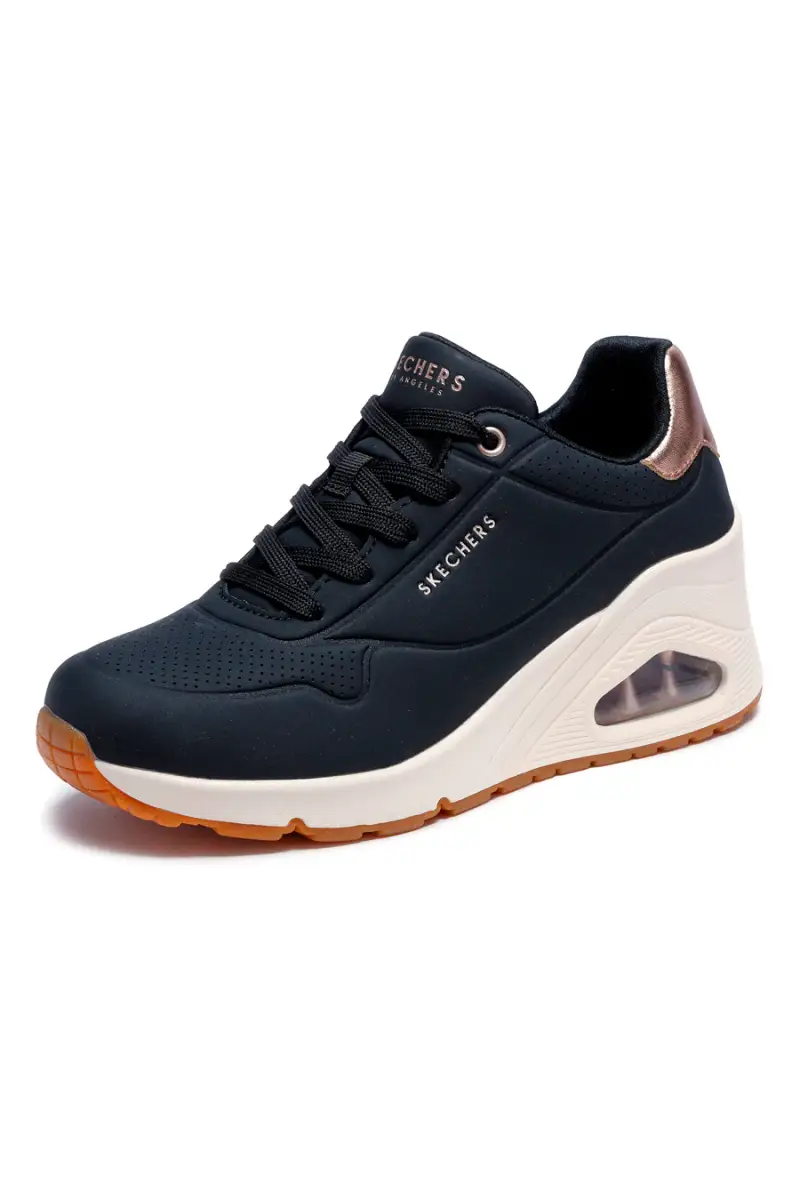 Sneakers nere con zeppa e dettagli metallici Skechers UNO Wedge Hi Steps [NERO miniatura 3