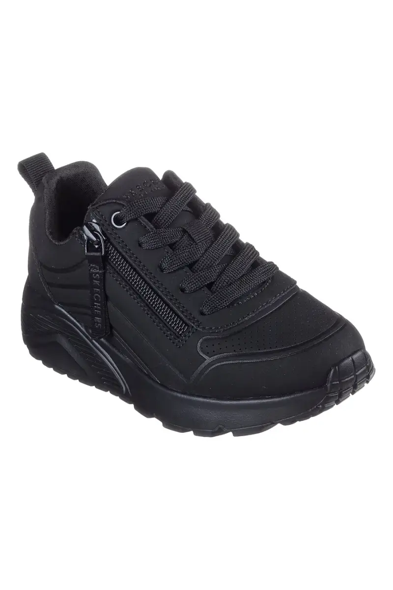 Sneakers nero Memory Foam con zip Skechers Uno Lite Easy Zip [NERO] miniatura 2