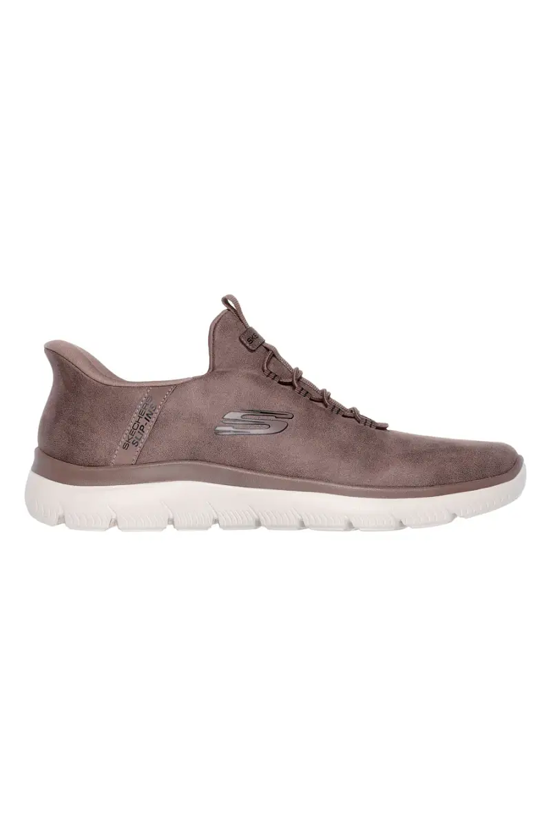 Sneakers taupe slip-on in simil pelle con Memory Foam Skechers Summits Korlo [MARRONE]