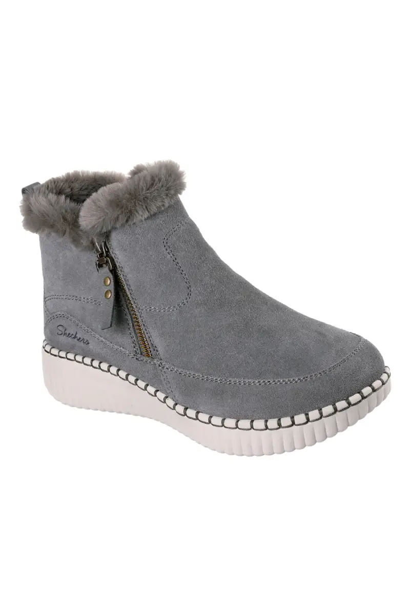 Stivaletti grigi in suede con pelliccia e Memory Foam Skechers Wilshire Blvd Fresh Zip [OLIVA SCURO] miniatura 2