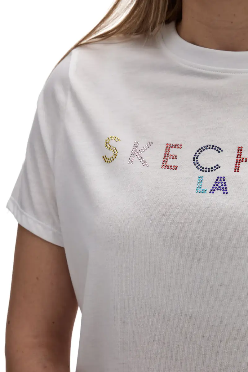 T-Shirt Bianca Con Strass Arcobaleno Skechers TS40 [BIANCO] miniatura 3