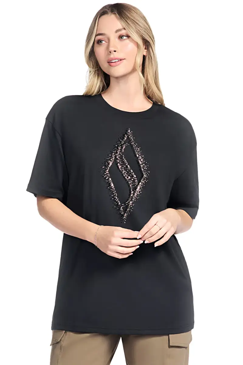 T-shirt nera in jersey con stampa metallizzata Skechers TS264 [NERO]
