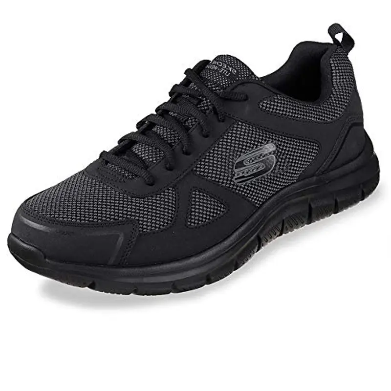 Skechers Track Bucolo, Scarpe running Uomo, Black Leather Mesh Trim, 47.5 EU