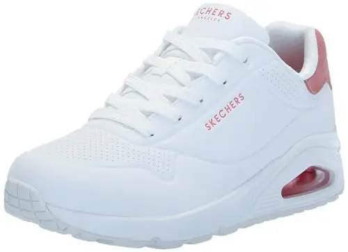 Skechers Uno, Sneaker Donna, White Durabuck Coral Suede Trim, 35 EU