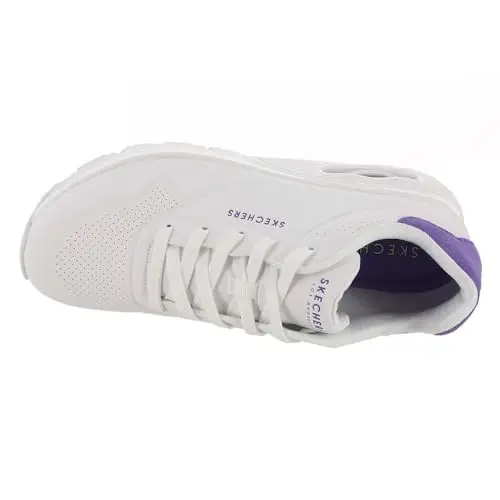 Skechers Uno, Sneaker Donna, White Durabuck Purple Suede Trim, 37 EU miniatura 3
