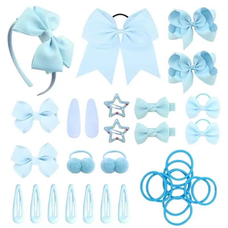 SKHAOVS 33 Pezzi Blu Tiny Hair Bows Clips Bambini Neonati Grosgrain Ribbon Bows Barrette per capelli Mollette per