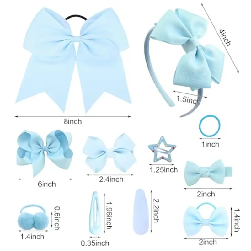 SKHAOVS 33 Pezzi Blu Tiny Hair Bows Clips Bambini Neonati Grosgrain Ribbon Bows Barrette per capelli Mollette per miniatura 2