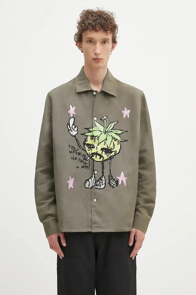 camicia di lino Smoke strawbabies uomo colore verde SHF07B002