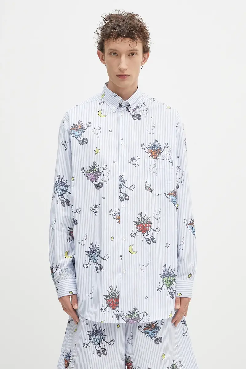 camicia in cotone SHF overprint button down uomo colore blu SHF07B012