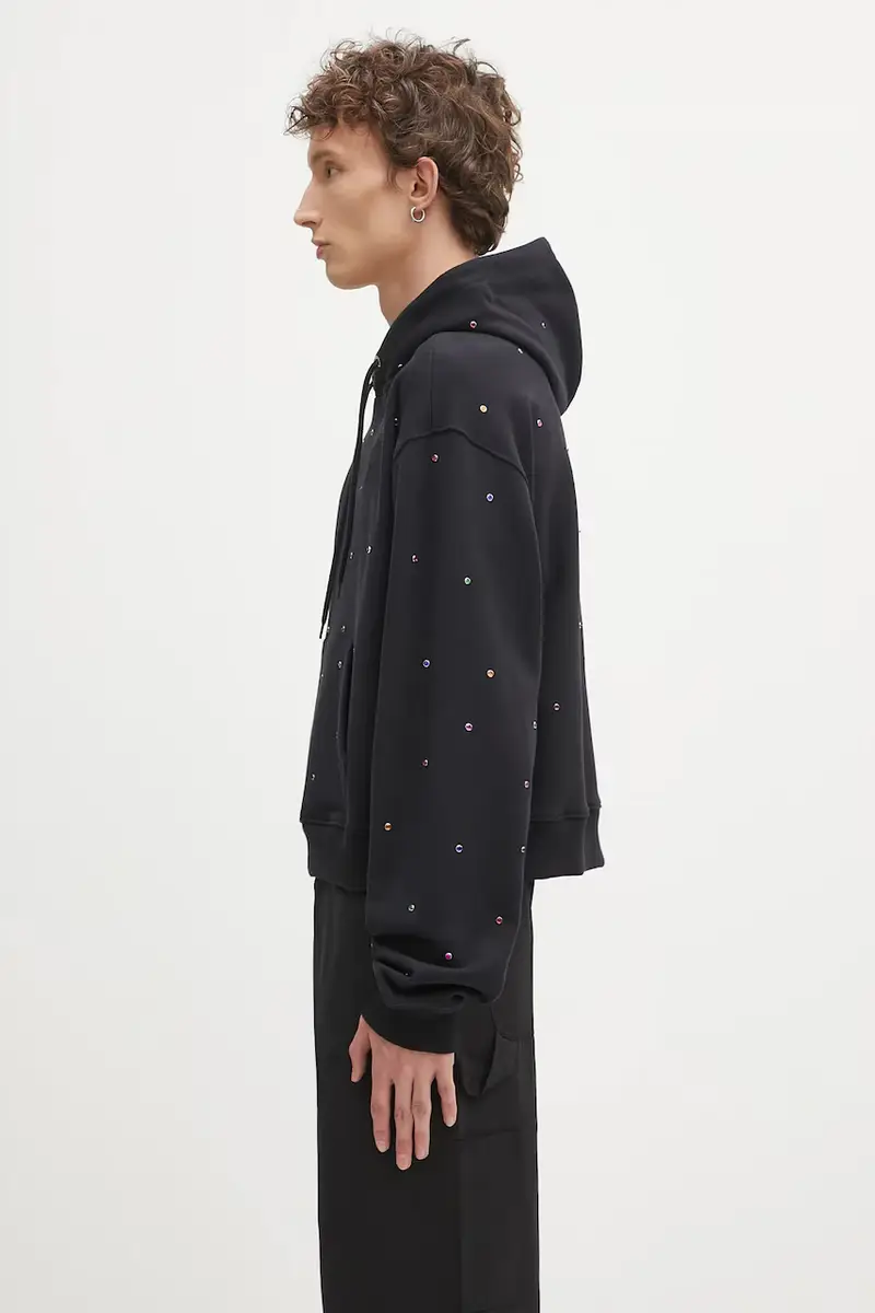 felpa in cotone Studded hoodie uomo colore nero con cappuccio con applicazione SHF07T041 miniatura 2